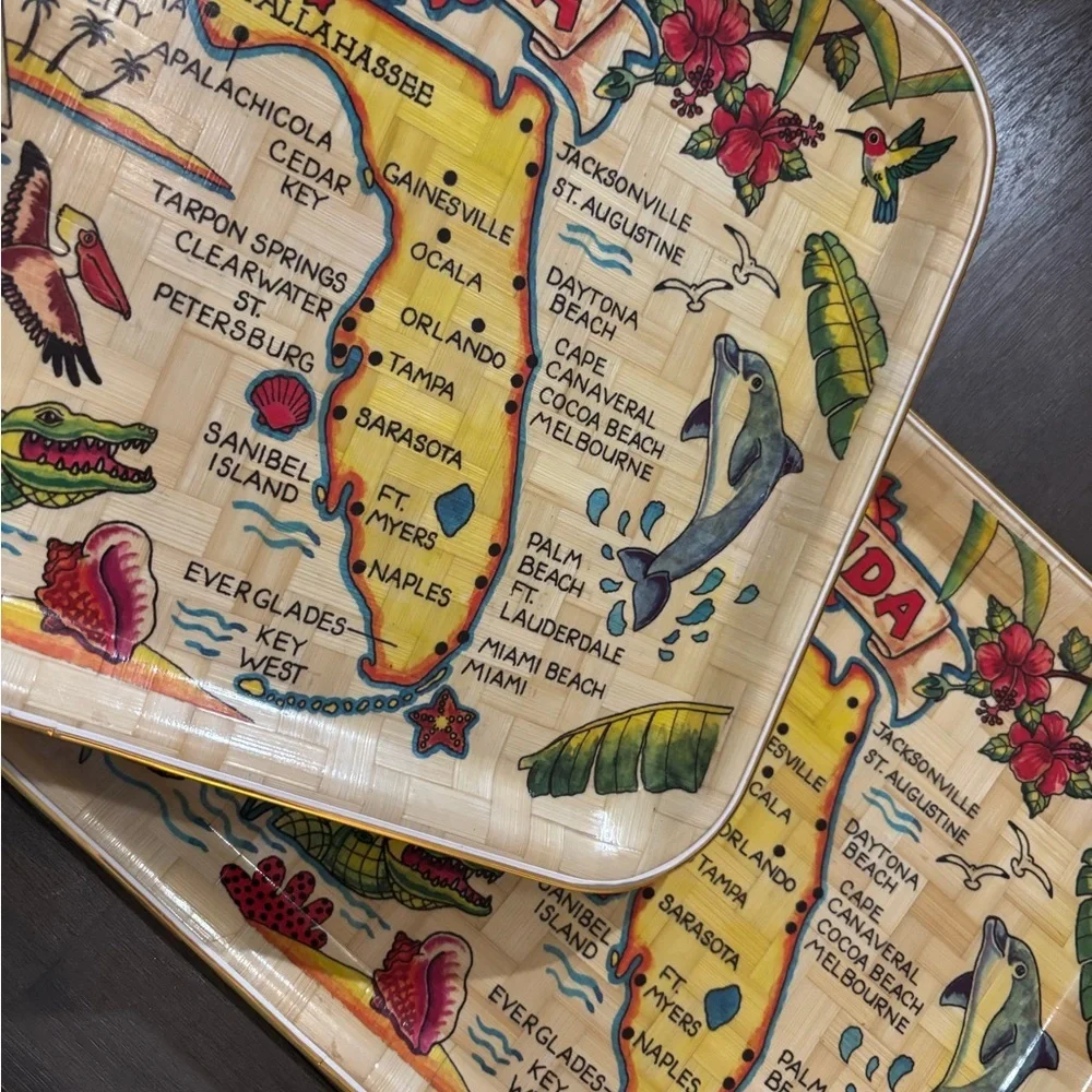 Retro Vintage Florida Souvenir Decorative Bamboo Trays set of 2 (#2)